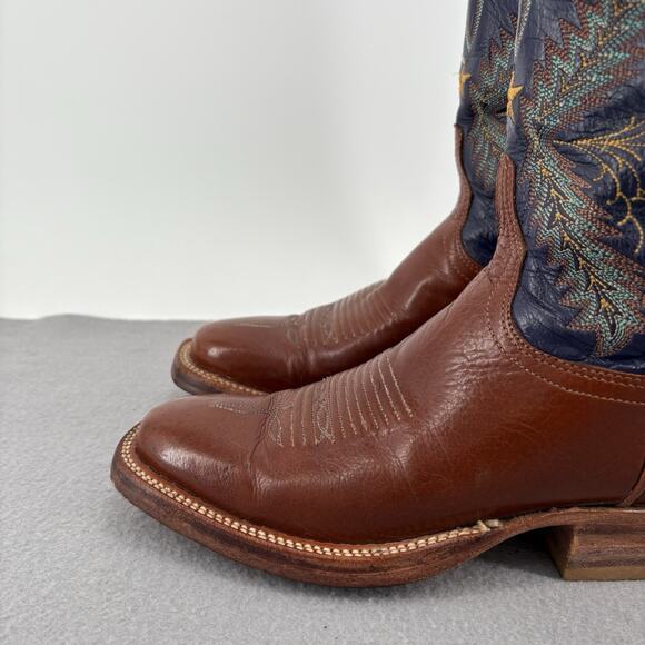 Vintage Lucchese 2000 Boots Womens 6.5B Brown Blue Leather Western Lone Star - Picture 4 of 16